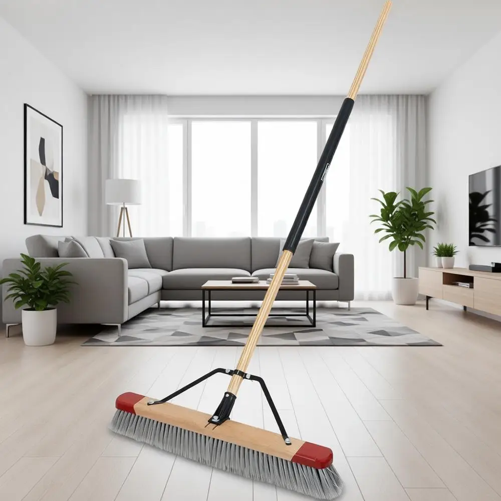 

24 Inch Indoor Push Broom, Premium Heavy Duty Smooth-Surface Floor Cleaning with Lagged Bristles, Home and Garage Sweeper, Gray