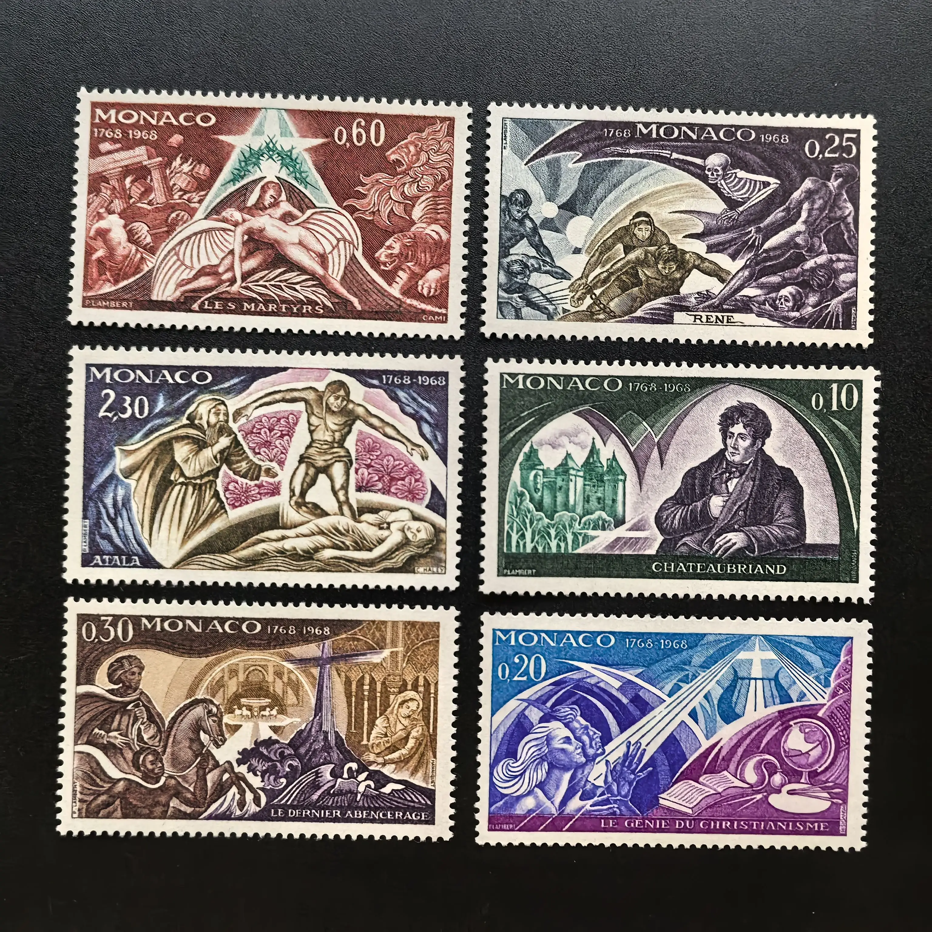 Monaco Post Stamps Y1968 Writer Chateopbrian Illustration 1 Set 6 All New Collectible Postage Stamps Material For Scrapbooking