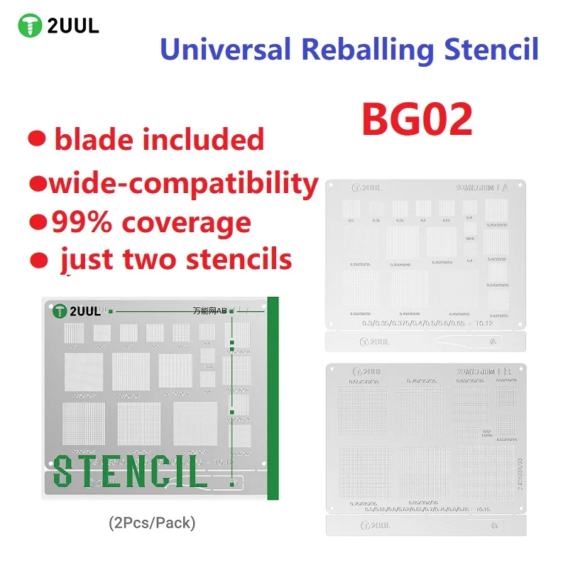2 قطعة 2UUL BG02 الإستنسل العالمي Rebيعادل-BGA أداة لحام الكرة للهاتف المحمول اللوحة الأم رقاقة إعادة العمل