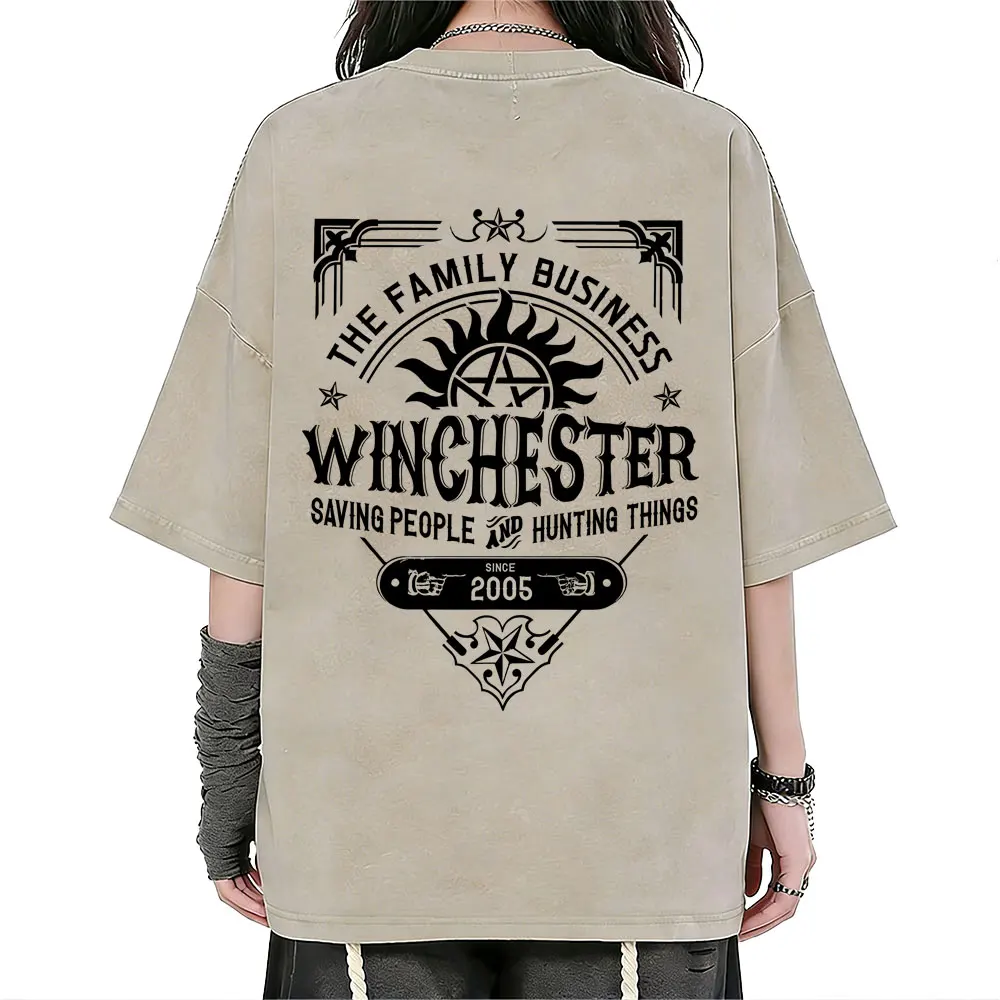 

Limited Supernatural Graphic Vintage Washed Tshirt Men Women Clothing Gothic Retro Oversized T Shirt Male Casual Cotton T-shirts