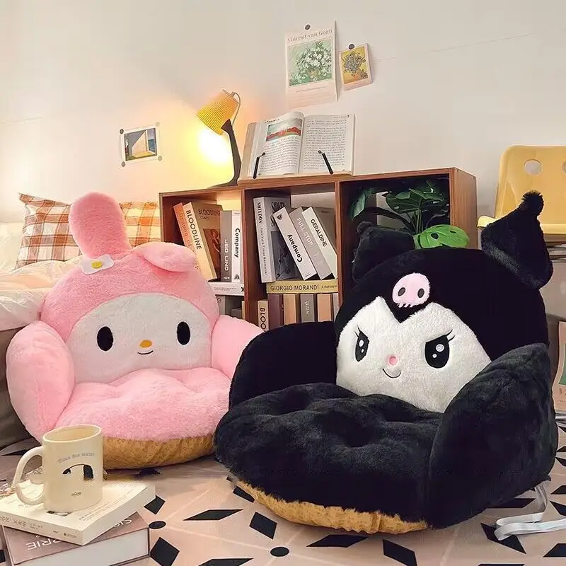 Sanrio Kuromi Cinnamoroll Winter Plush Half Surrounded Black Cartoon Cushion Backrest Dormitory Office Non-Slip Chair Cushi Gif