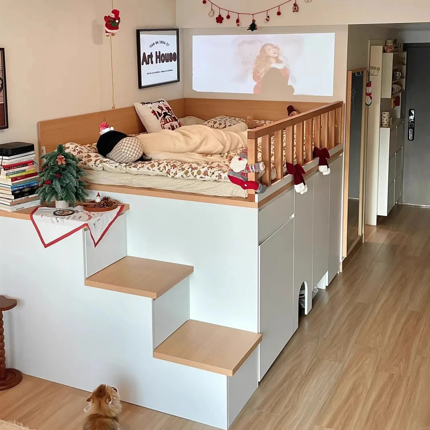 Apartment small apartment 1.5 meters adult half-height bed 1.2 meters 1.35 meters children's bed wardrobe desk integrated