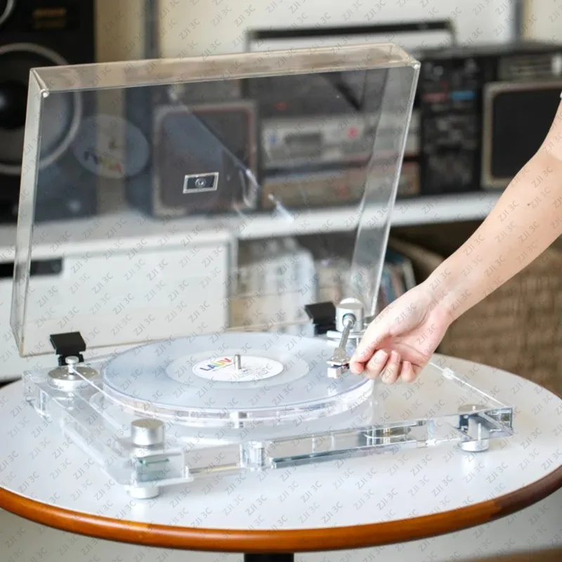 Aunets X10 Bluetooth Vinyl Record Player LP Retro Phonograph Desktop Modern Acrylic Transparent Sound System for Music Lovers