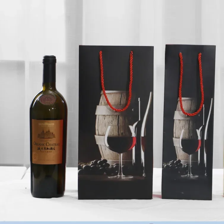 10pcs Simple Black Business White Cardboard Red Wine Bag Gift Wine Packaging Gift Box Thicken Super Strong Load-bearing Handbag