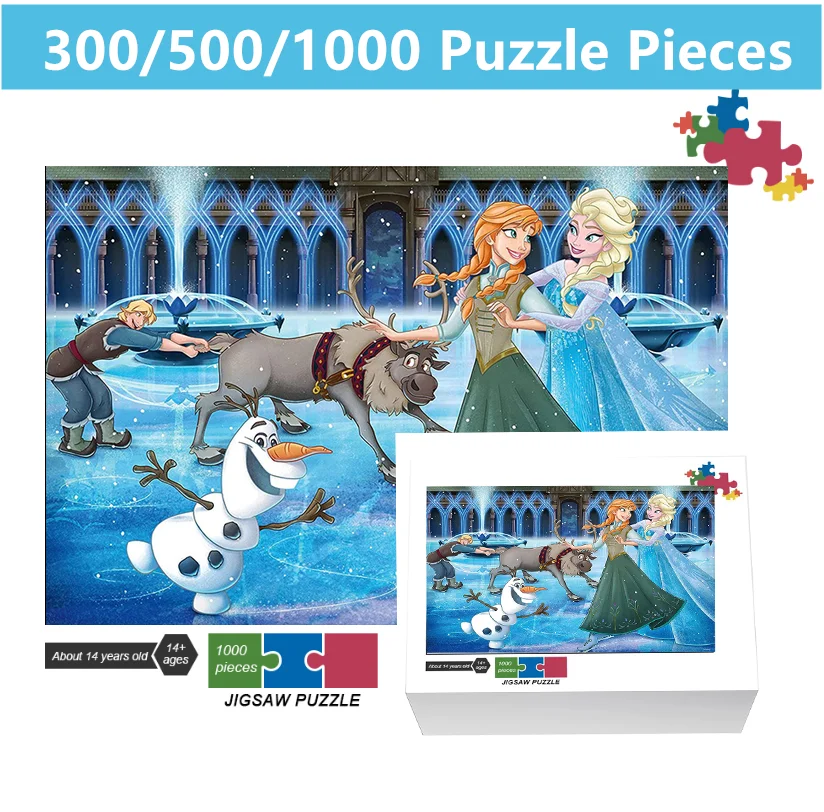 Ice and Snow Encounter: Beautiful Princess Disney Cartoon 300/500/1000 Puzzle Pieces, Handmade Game, Holiday Gift, High-Quality