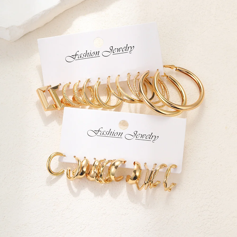 24 Pcs Simple Gold Color Circle Women Earrings Boho Creative Metal Geometry Temperament Hoop Earrings 2024 New Jewelry Gifts