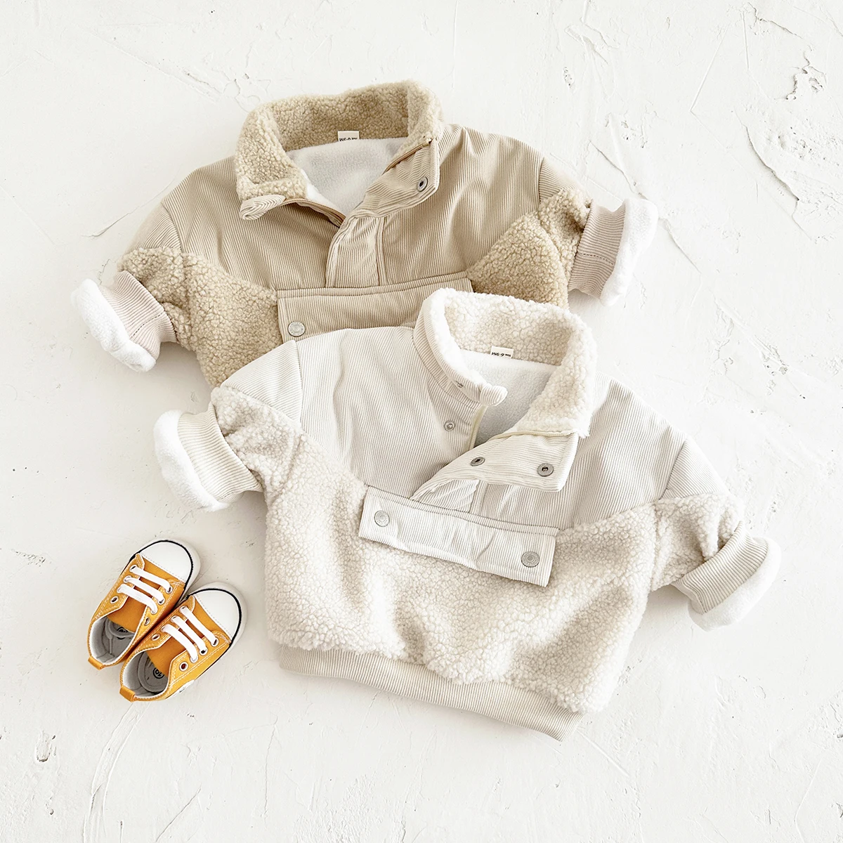 Korean Baby Cotton Coat Boys Girls Sweater Solid Colour Zip Top Thicke Kids Woolen Fleece Jackets Children Clothes Overcoats