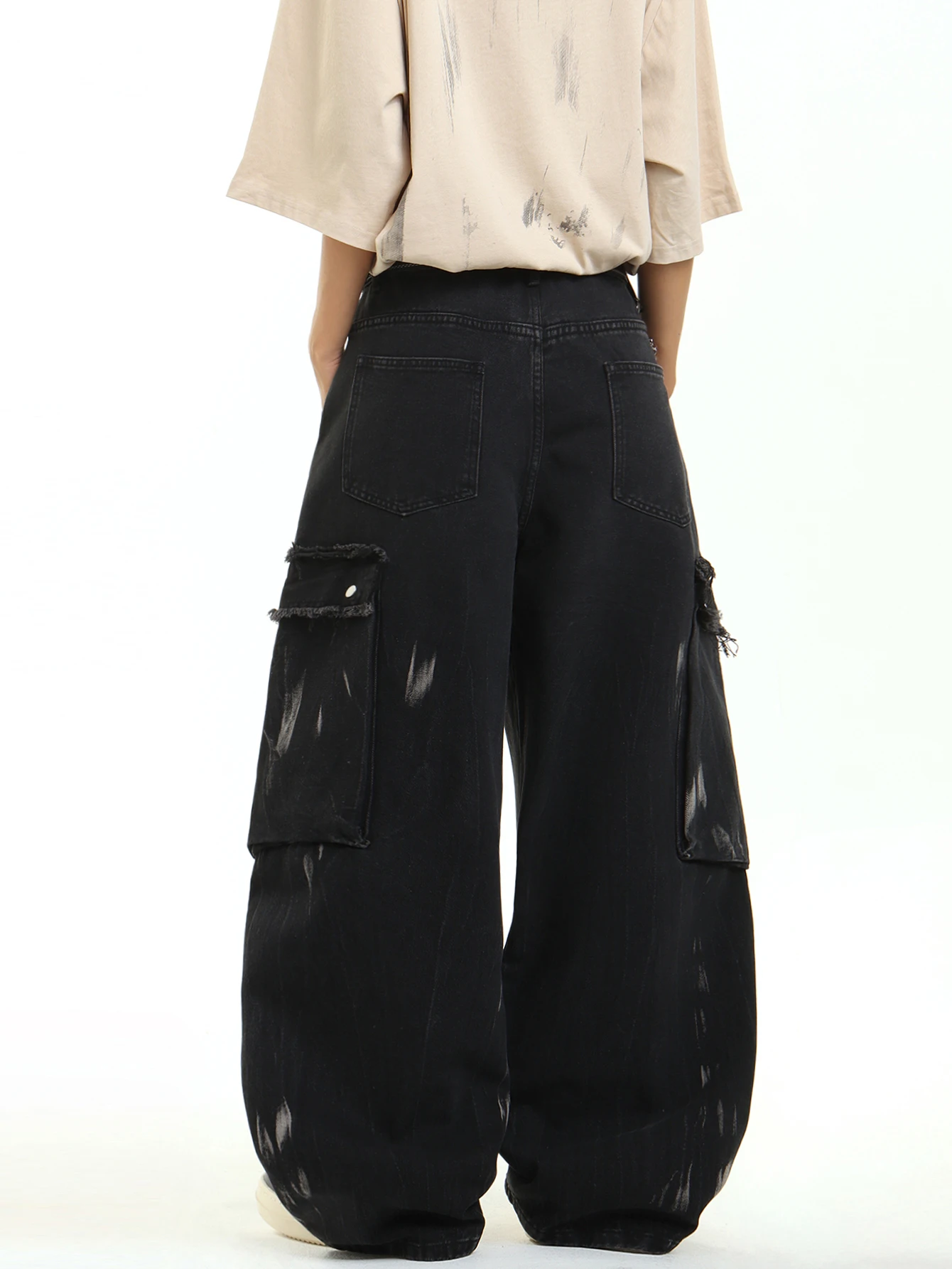 Men's Jeans Retro Black Baggy Wide Pants,Trendy Y2K Streetwear Men's Cargo Pants,Men's Casual Trousers,Suitable For All Seasons