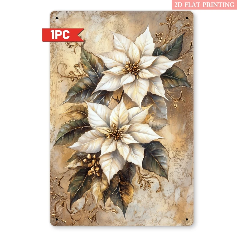 Vintage Weißes Weihnachtsblumen-Metallschild 20x30cm Florale Wanddekoration Eisenplakette für Schlafzimmer Esszimmer