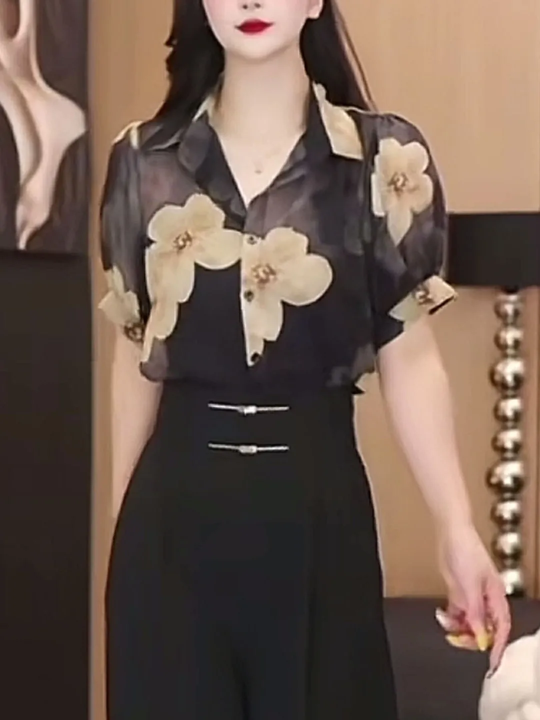 Ele Leggero Lanterna con stampa floreale Sve Donna irt Estate Nuovo Sle Versatile Dimagrante Aria condizionata Piccolo irt