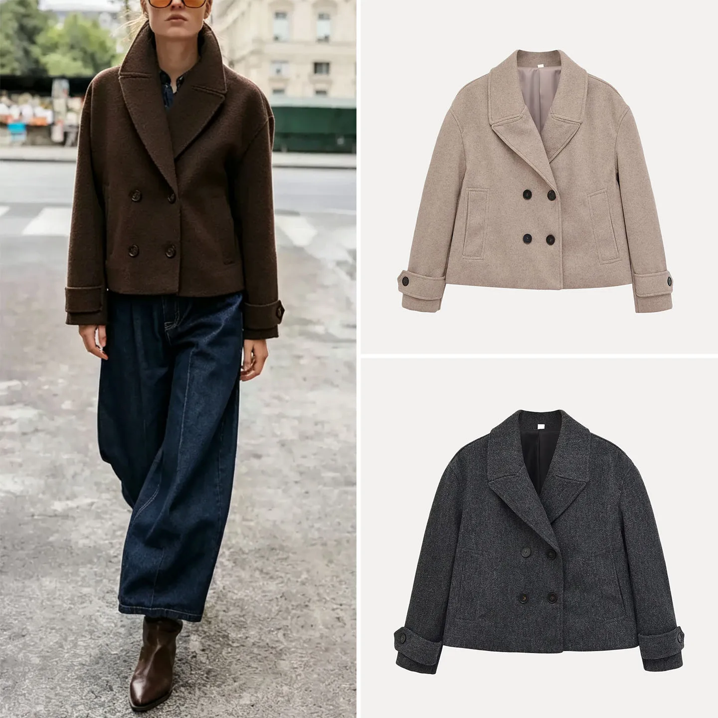 Fashionable Long Sleeve Double Breasted Lapel Coat Women's Autumn Wear ZADATA Standard Fit Other Material 100% Regular Length