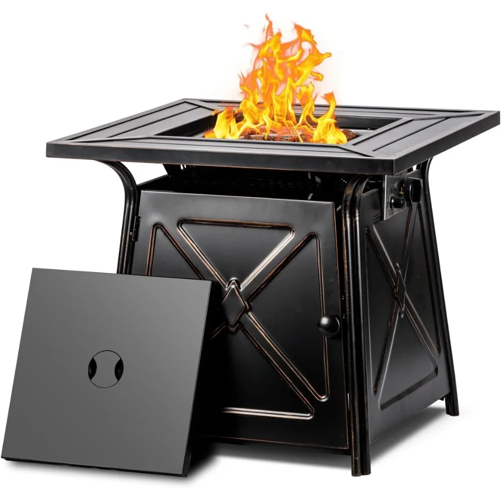 طاولة حفرة نار البروبان مقاس 28 بوصة خارجية بقدرة 50000 وحدة حرارية بريطانية مع غطاء صخور الحمم البركانية لساحة الحديقة #5