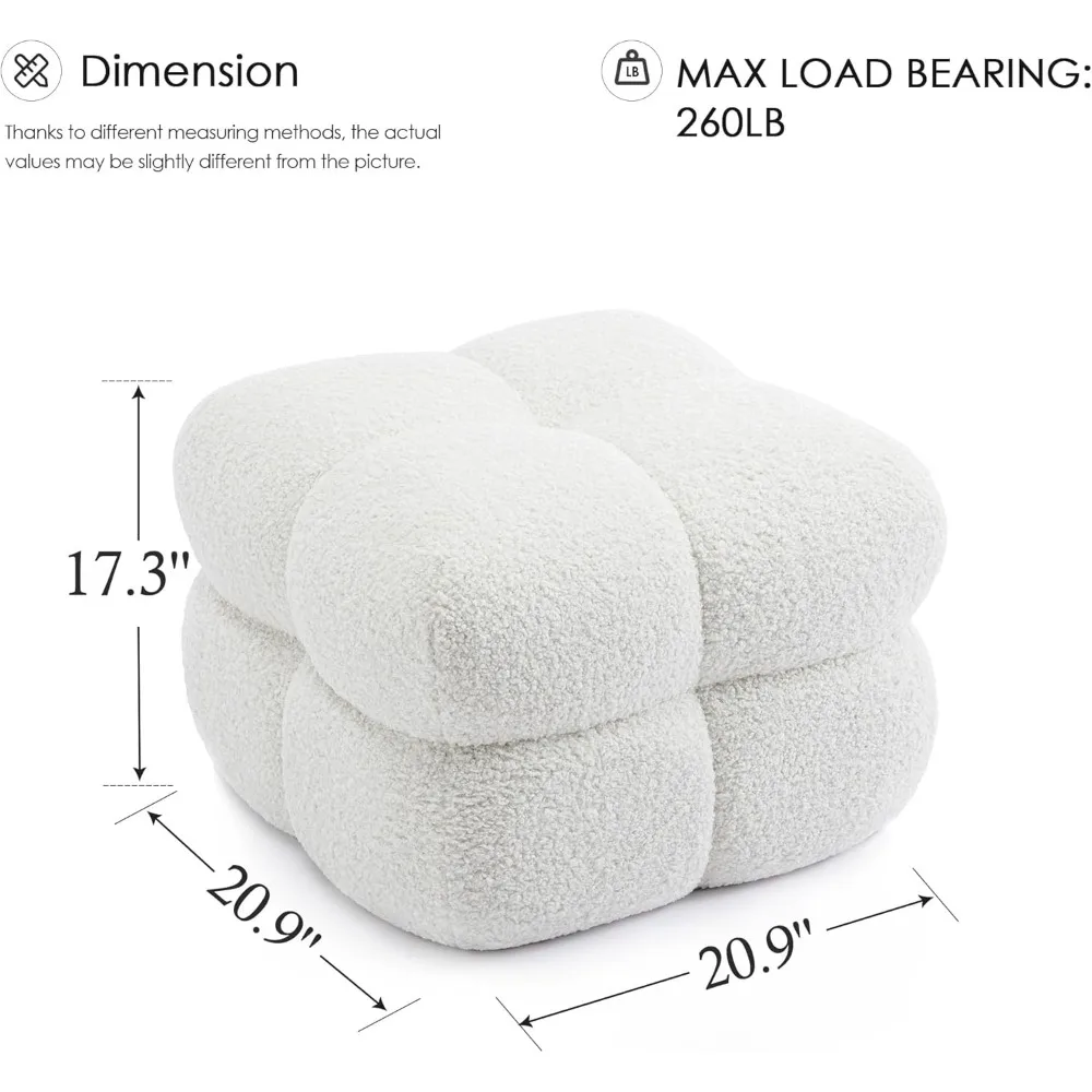 Square Pouf Ottoman, Modern Ottoman Coffee Table for Living Room, Fuzzy Sherpa Ottoman Foot Rest