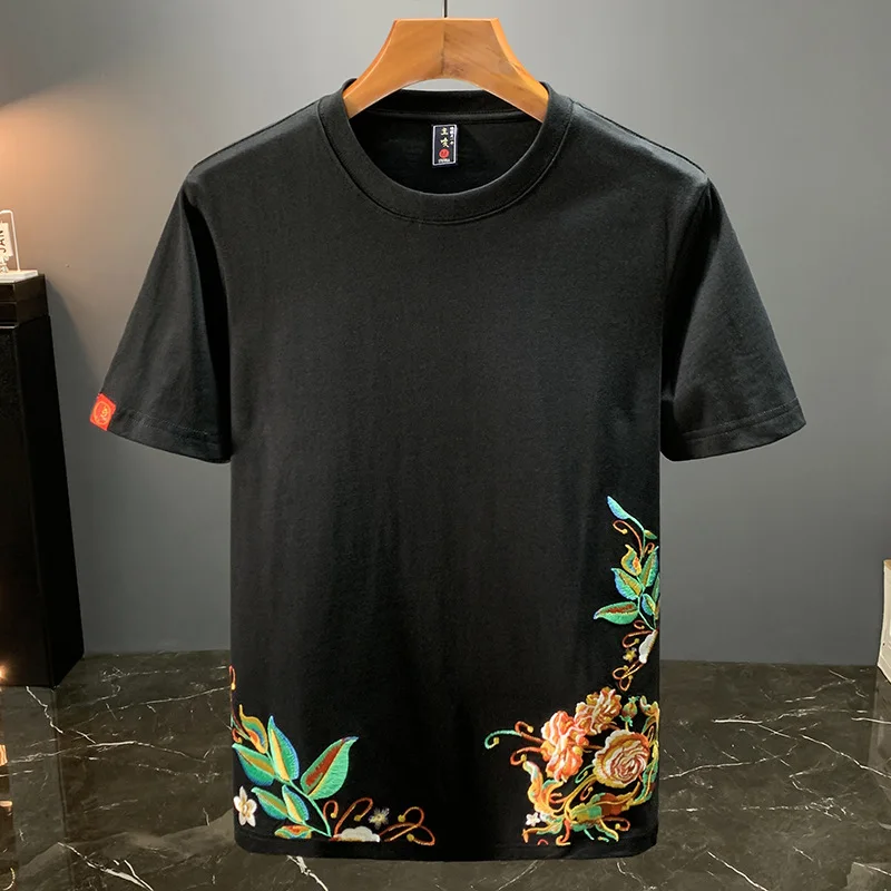 Chinese style embroidery high-end top men's summer personalized design casual fashion ethnic style short sleeved T-shirt