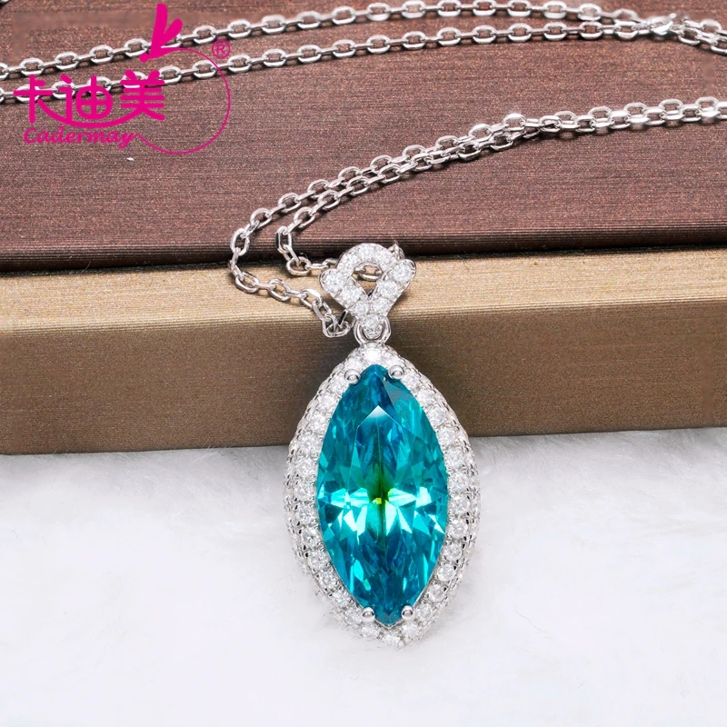 

CADERMEAY Fine Jewelry 925 Silver Marquise Brilliant Cut Gemstone Blue Zirconie Pendant Necklace For Women Party Gift