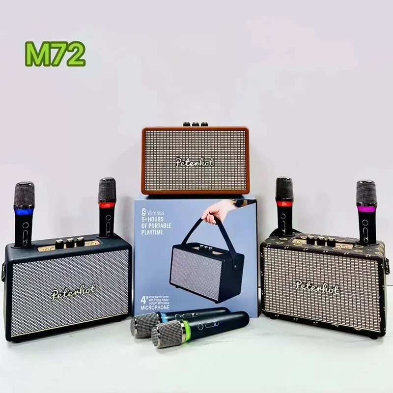 ريترو BT V5.3 HIFI ستيريو باس KTV مكبرات الصوت موسيقى الحفلات اللاسلكية المحمولة مكبر صوت لجهاز الكاريوكي مع ميكروفون FM USB AUX/TF بطاقة اللعب