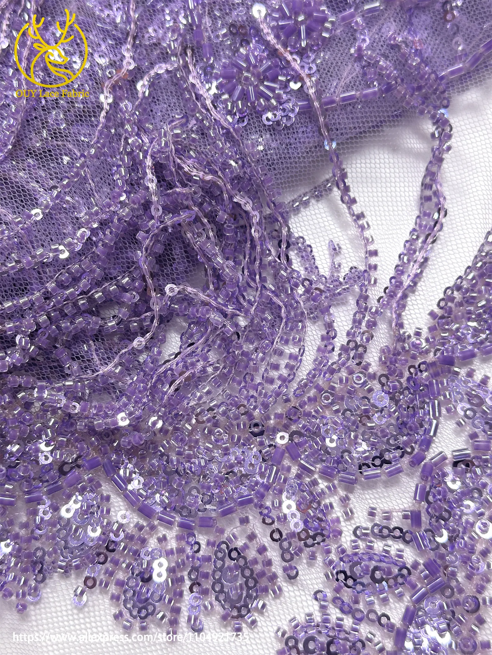 3D Luxuriöser Afrikanischer Handgefertigter Perlen-Spitzenstoff 2026 Französischer Nigerianischer Pailletten-Spitzenstoff für Brautkleider und Hochzeitskleider – Detail 20