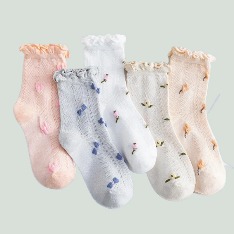 Chaussettes respirantes absorbant la sueur pour femmes, chaussettes en maille fine, confinement buccal adt, printemps et été, automne, 5/10 paires