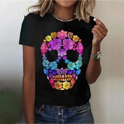 Skulls Funny T-shirts Women 3D Print Tees Tops New Short Sleeve Graphic T Shirt Round Neck Loose Short Sleeve Fashion Clothes