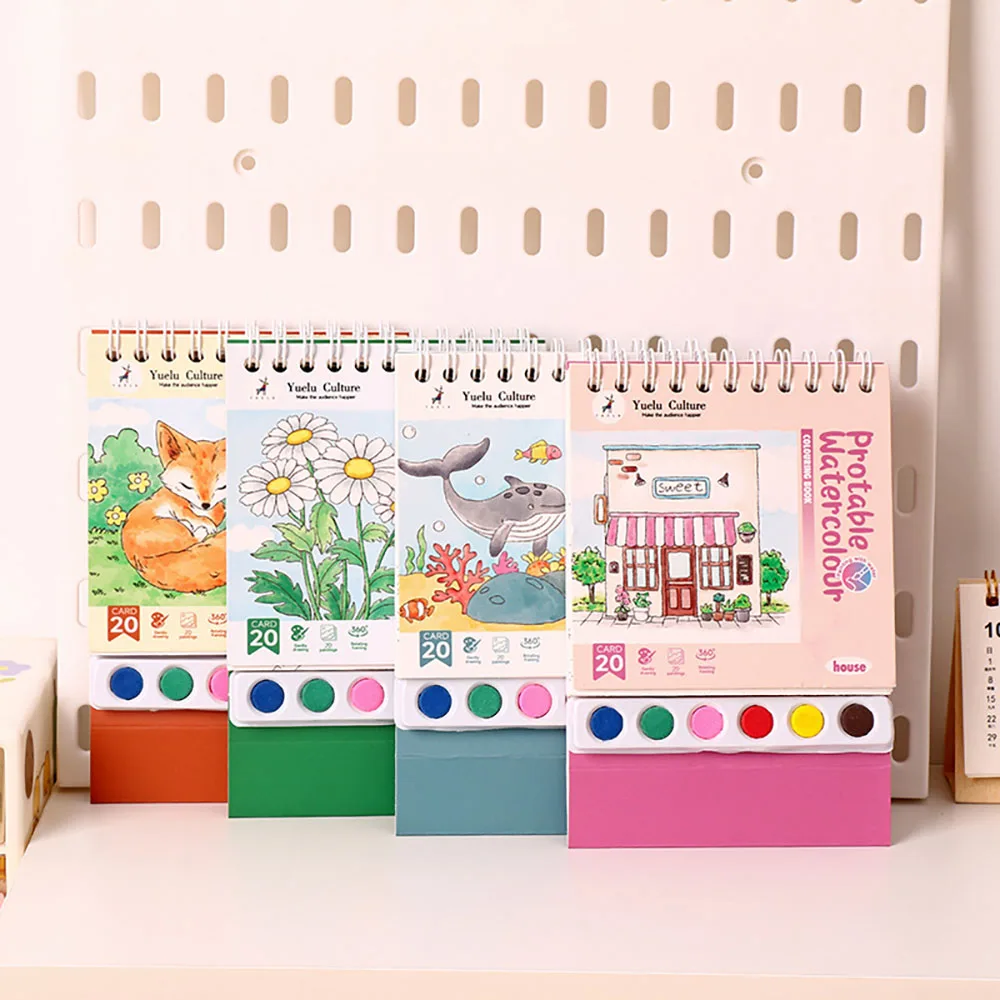 Creative Coil Vertical Watercolor Painting DIY Watercolor Graffiti Book with Built-in Paint Coloring Picture Book