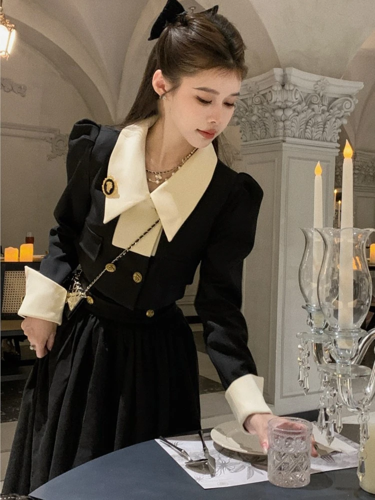 Y2k Womens Vintage Black Blazer Skirts Suit Femme Outfits Autumn Korean Fashion Clothes Spring New Elegant 2 Piece Sets