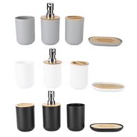 4Pcs/Set Bathroom Accessory Set Bamboo Waterproof Dispenser Toothbrush Holder Tray Tumbler Cup Soap Dish for Home Hotel