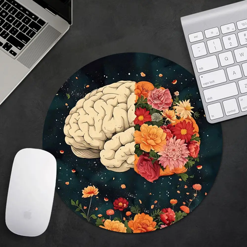 

1 шт., круглый коврик для мыши с цветочным узором мозга, нескользящий мультяшный настольный коврик для офисного ПК, аксессуары для установки, коврик, настольные гаджеты, игровой коврик