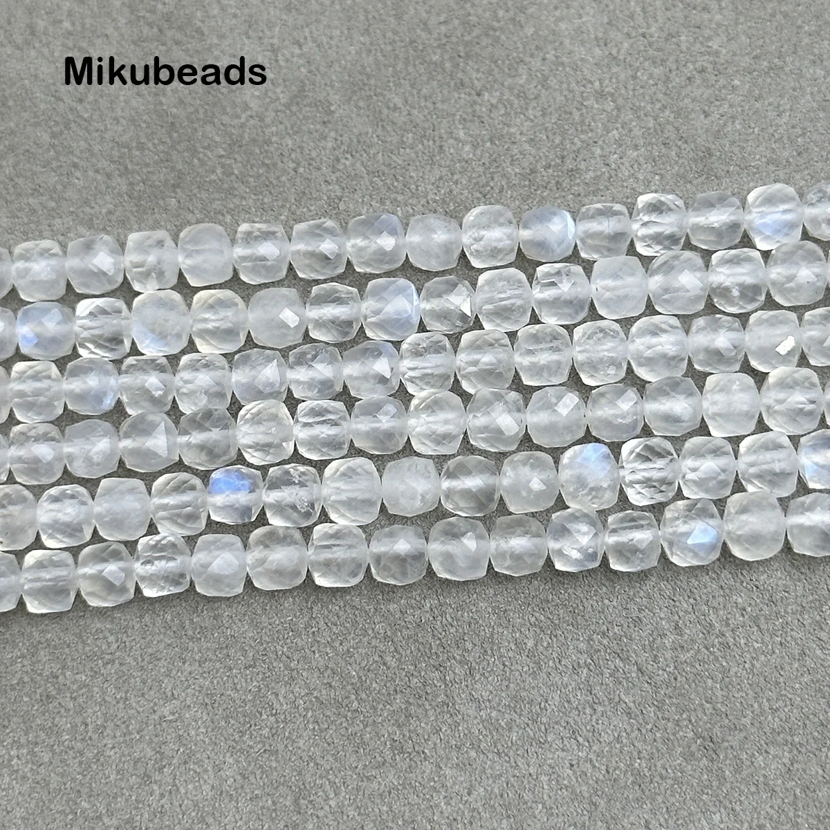 Wholesale Natural 4mm A+ Moonstone Faceted Cube Loose Beads For Making Jewelry DIY Stone Necklace Strand Mikubeads