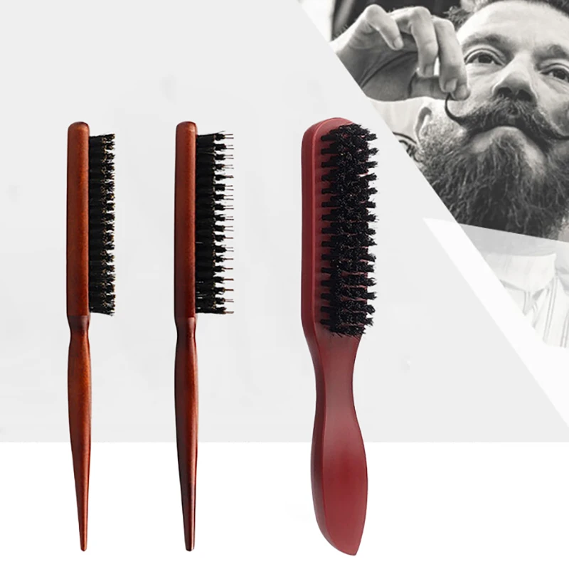 

2pcs Premium Bristle Hairbrush With Wooden Handle-Reduces Frizz And Static- Scalp Massage Bristle Brush Set For All Hair Types