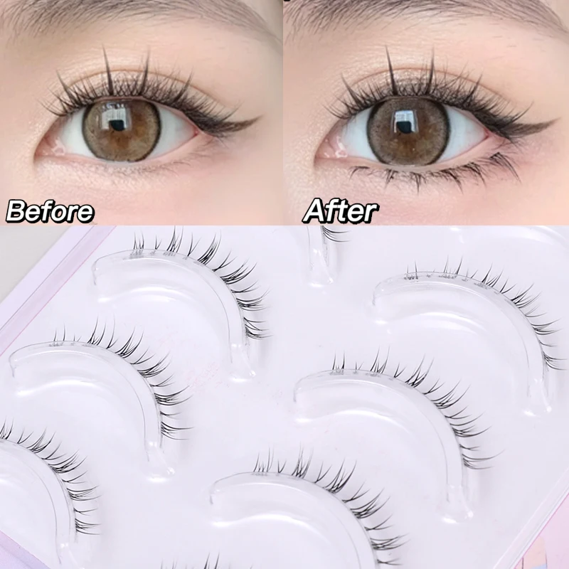 Manga Clear Band Lower Lashes 5 Pairs Wispy Small Flame Under False Lashes Strip Natural Bottom Eyelash Extension Korean Makeup