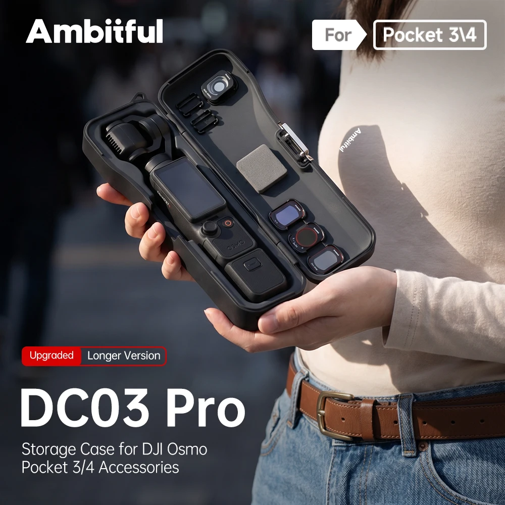 Étui de rangement AmbiFull DC03 Pro compartimenté, résistant aux chocs et aux impacts, sac de transport pour DJI Osmo Pocket 3 / Pocket 4