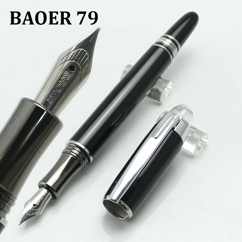 Baoer 79 Fountain Pen Luxury Crystal Head Black Lattice Ink Pens Pilot Advertising Gift Pluma Fuente Stylo Plume
