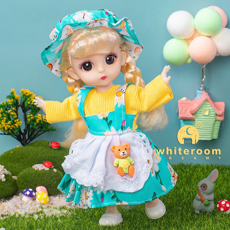 Puppe Für Mädchen Spielzeug BJD Mini Puppe 13 Bewegliche Gelenk Baby 3D Großen Augen Schöne DIY Spielzeug Puppe Mit Kleidung kleid Up 1/12 Mode Puppe