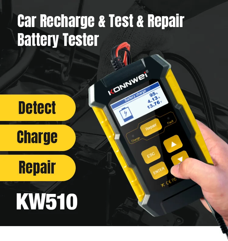 KONNWEI KW510 Full Automatic 12V Car Battery Tester Pulse Repair 5A Battery Chargers Wet Dry AGM Gel Lead Acid Car Repair Tool