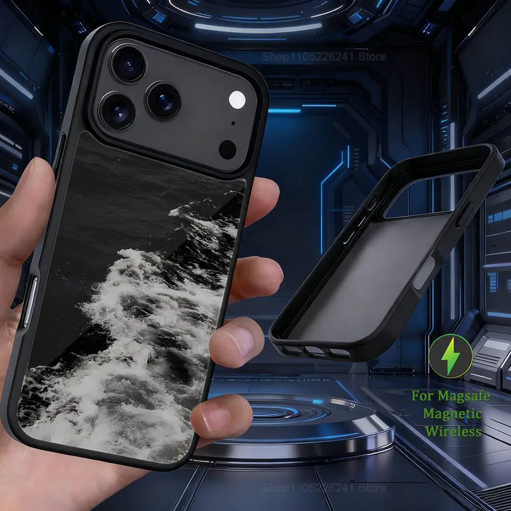 Stijlvolle kunst zwart witte telefoon voor iPhone 17,14,11,15,16,13,12,Pro,Max,voor Magsafe,Plus,Mini, magnetische draadloze oplaadcassette