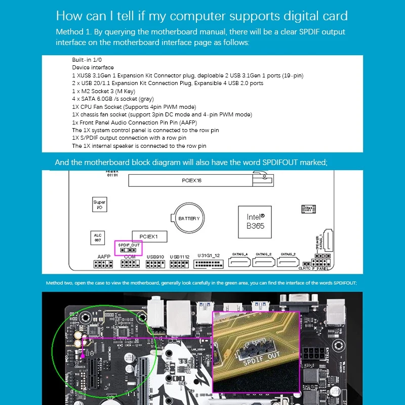 24Bit 192Khz Filha Cartão, SPDIF Optical e RCA Out Plate, Suporte de cabo, Saída de áudio digital para ASUS, Gigabyte