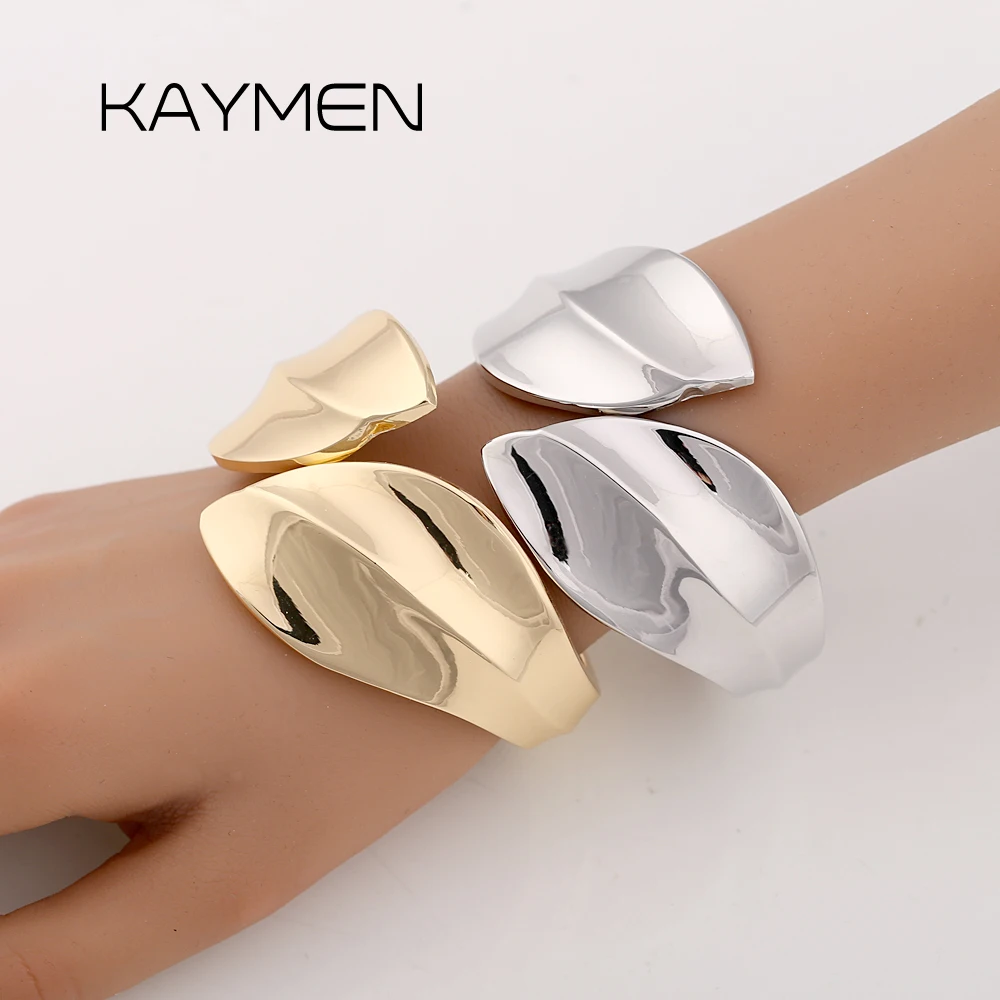 Punk Leaf Shape Metal Bangle Irregular Rough Wide Party Style Statement Women Fashion Jewelry Bold Vintage Bracelet Accessory