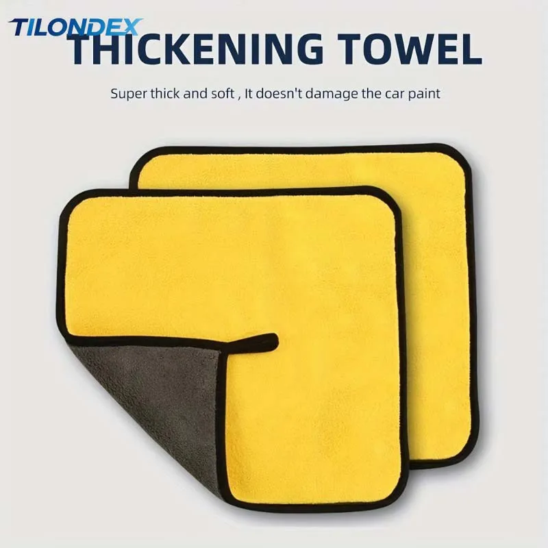 TILONDEX 4pcs Microfiber Car Wash Towel Set, Yellow-Gray Dual-Sided Thick Auto Detailing Cloths, Super Absorbent, Lint-Free,