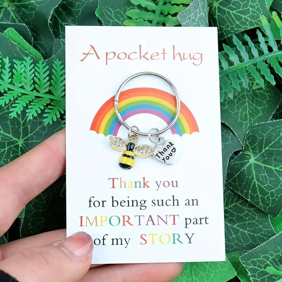 1/5/10/20/50/100pcs Bee-Themed Thank You Cards with Keychains, Perfect for Birthdays, Weddings, Teacher's Day, Graduation & Back