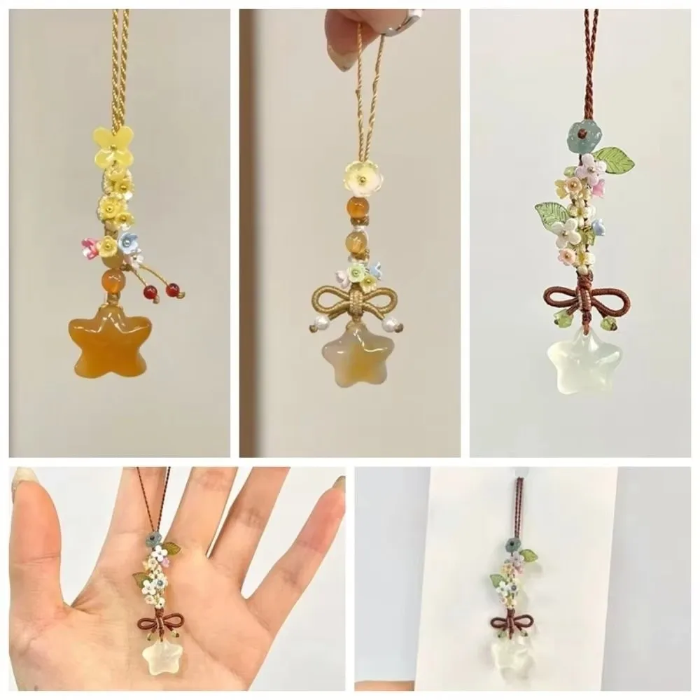 

Sweet Cute Ice Transparent Star Flower Pendant Resin Hand Knitting Mobile Bag Pendant Bowknot Bag Decoration Mobile Bag