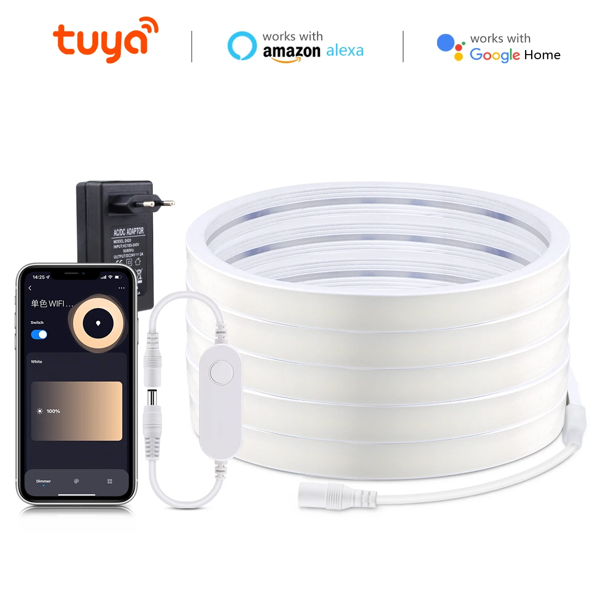 

Светодиодная неоновая лампа Tuya с Wi-Fi, гибкая Водонепроницаемая умная лампа с подсветкой для кухни и комнаты, 24 В, для Amazon, Alexa, Goolgle Home