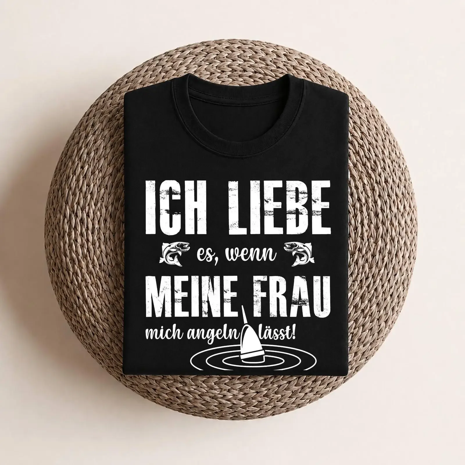 Funny German Fishing Quote Ich Liebe Meine Frau Black Crew Neck T Shirt Angler Fisherman With Fish Bobber  vintage Washed