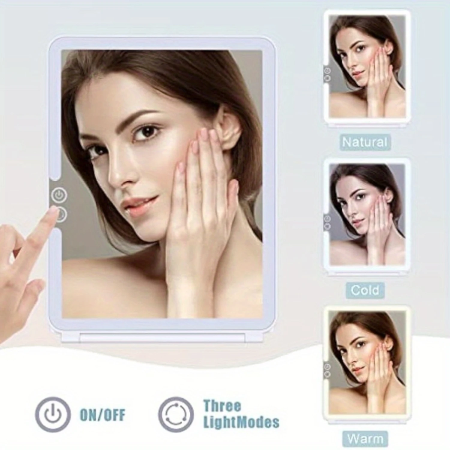 Tragbarer faltbarer Schminkspiegel mit echten LED-Leuchten, 3-facher 5-facher Vergrößerung, kompakter und kleiner Kosmetikspiegel für den Schreibtisch