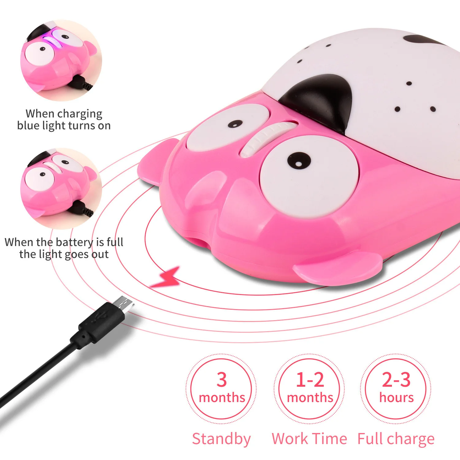 2.4G Cute Dog Design Rechargeable Wireless Mouse Cartoon Animal Mute Optical Mice Home Office Use Perfect Gift for Girls&Kids