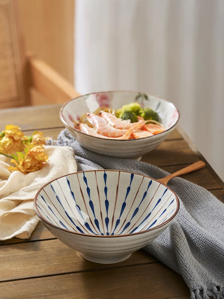 Japanese Ceramic Noodle Bowl Household Printing Ramen Bowl Delicate Soup Bowl Fruit Vegetable Salad Deep Plate Tableware