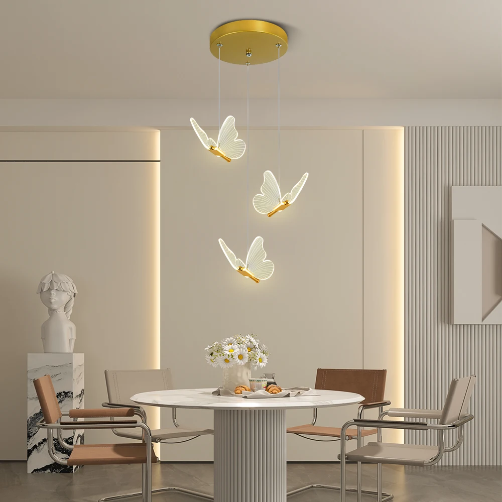 LED Modern Three Headed Butterfly Restaurant Pendant Light, Bedside Indoor Living Room Dining Room Kitchen Decoration Lighting