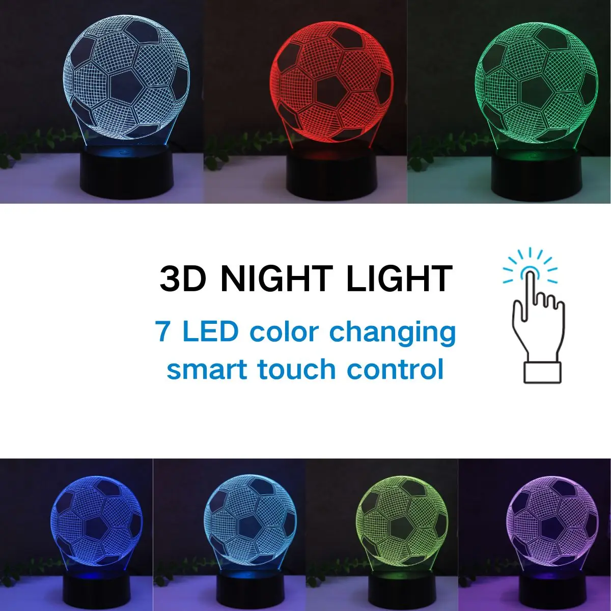 Creative Football Acrylic 3D Night Light, LED Touch‑Controlled 7‑Color Changing, Home Desktop Decor, Perfect Holiday Gift