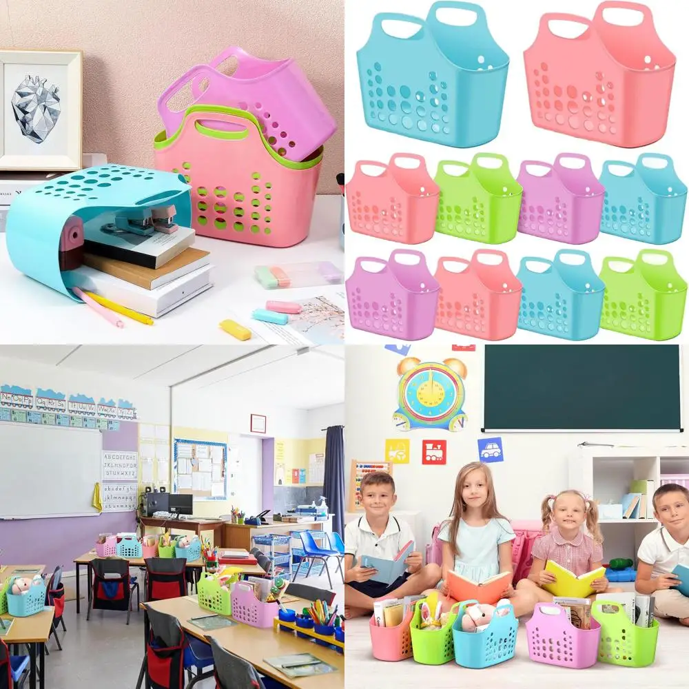 

Multicolor Plastic Oval Baskets with Handles, 10-Pack, 10.6x6x10, Organizer for Dorms, Showers, Kitchens, Schools