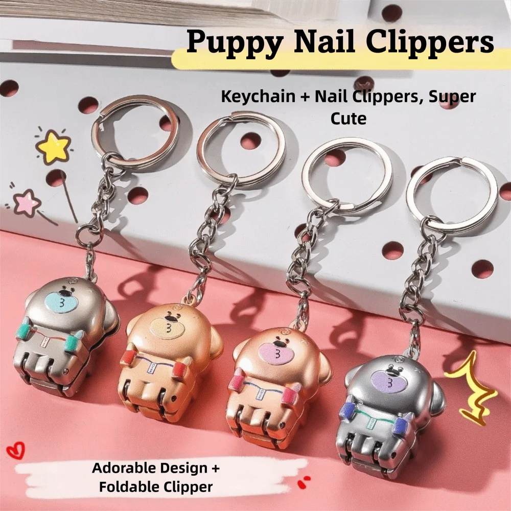 Zan الكلب شكل مسمار المقص المفاتيح الفولاذ المقاوم للصدأ طوي أظافر المتقلب كيرينغ صغير أظافر المقص الأصدقاء