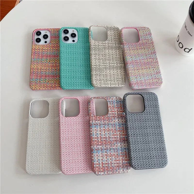 Phone Case For iPhone 15 14 13 12 11 Pro Max Plus Cases Cloth Braided Texture Silicone Soft Shockproof Cover Luxury